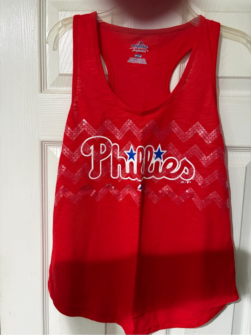 Majestic Red Phillies Sequin Chevron Racerback Tank
